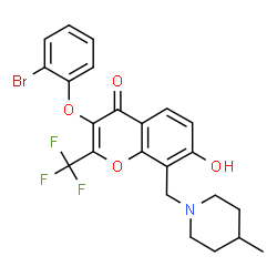 ChemSpider 2D Image | 3-(2-Bromophenoxy)-7-hydroxy-8-[(4-methyl-1-piperidinyl)methyl]-2-(trifluoromethyl)-4H-chromen-4-one | C23H21BrF3NO4