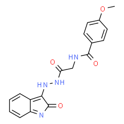 ChemSpider 2D Image | 4-Methoxy-N-{2-oxo-2-[2-(2-oxo-2H-indol-3-yl)hydrazino]ethyl}benzamide | C18H16N4O4