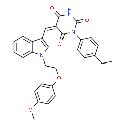 ChemSpider 2D Image | (5Z)-1-(4-Ethylphenyl)-5-({1-[2-(4-methoxyphenoxy)ethyl]-1H-indol-3-yl}methylene)-2,4,6(1H,3H,5H)-pyrimidinetrione | C30H27N3O5