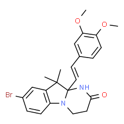ChemSpider 2D Image | 8-Bromo-10a-[(E)-2-(3,4-dimethoxyphenyl)vinyl]-10,10-dimethyl-3,4,10,10a-tetrahydropyrimido[1,2-a]indol-2(1H)-one | C23H25BrN2O3