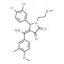 ChemSpider 2D Image | (4E)-5-(3,4-Dichlorophenyl)-4-[hydroxy(4-methoxy-3-methylphenyl)methylene]-1-(2-methoxyethyl)-2,3-pyrrolidinedione | C22H21Cl2NO5