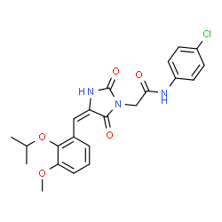 ChemSpider 2D Image | N-(4-Chlorophenyl)-2-[(4E)-4-(2-isopropoxy-3-methoxybenzylidene)-2,5-dioxo-1-imidazolidinyl]acetamide | C22H22ClN3O5
