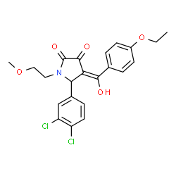 ChemSpider 2D Image | (4E)-5-(3,4-Dichlorophenyl)-4-[(4-ethoxyphenyl)(hydroxy)methylene]-1-(2-methoxyethyl)-2,3-pyrrolidinedione | C22H21Cl2NO5