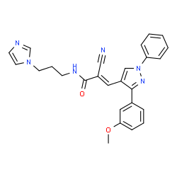 ChemSpider 2D Image | (2E)-2-Cyano-N-[3-(1H-imidazol-1-yl)propyl]-3-[3-(3-methoxyphenyl)-1-phenyl-1H-pyrazol-4-yl]acrylamide | C26H24N6O2