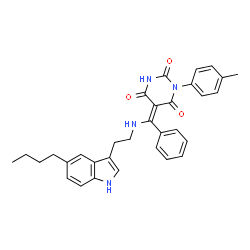 ChemSpider 2D Image | (E)-5-((2-(5-butyl-1H-indol-3-yl)ethylamino)(phenyl)methylene)-1-p-tolylpyrimidine-2,4,6(1H,3H,5H)-trione | C32H32N4O3