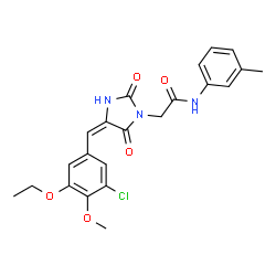 ChemSpider 2D Image | 2-[(4E)-4-(3-Chloro-5-ethoxy-4-methoxybenzylidene)-2,5-dioxo-1-imidazolidinyl]-N-(3-methylphenyl)acetamide | C22H22ClN3O5
