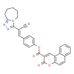 ChemSpider 2D Image | 4-[(E)-2-Cyano-2-(6,7,8,9-tetrahydro-5H-[1,2,4]triazolo[4,3-a]azepin-3-yl)vinyl]phenyl 3-oxo-3H-benzo[f]chromene-2-carboxylate | C30H22N4O4
