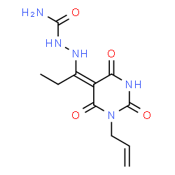 ChemSpider 2D Image | 2-[(1E)-1-(1-Allyl-2,4,6-trioxotetrahydro-5(2H)-pyrimidinylidene)propyl]hydrazinecarboxamide | C11H15N5O4