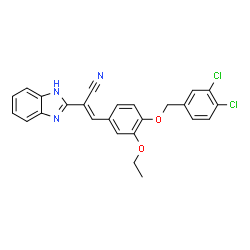 ChemSpider 2D Image | (2E)-2-(1H-Benzimidazol-2-yl)-3-{4-[(3,4-dichlorobenzyl)oxy]-3-ethoxyphenyl}acrylonitrile | C25H19Cl2N3O2