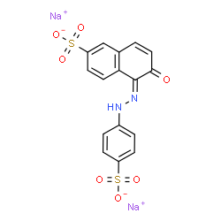 ChemSpider 2D Image | Disodium (5E)-6-oxo-5-[(4-sulfonatophenyl)hydrazono]-5,6-dihydro-2-naphthalenesulfonate | C16H10N2Na2O7S2