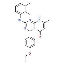 ChemSpider 2D Image | 2-[(2,3-Dimethylphenyl)amino]-4-(4-ethoxyphenyl)-8-methyl-4,9-dihydro-6H-pyrimido[1,2-a][1,3,5]triazin-6-one | C23H25N5O2