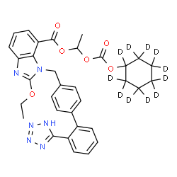 ChemSpider 2D Image | 1-({[(~2~H_11_)Cyclohexyloxy]carbonyl}oxy)ethyl 2-ethoxy-1-{[2'-(1H-tetrazol-5-yl)-4-biphenylyl]methyl}-1H-benzimidazole-7-carboxylate | C33H23D11N6O6