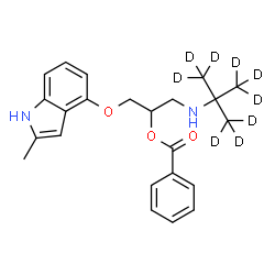 ChemSpider 2D Image | 1-[(2-Methyl-1H-indol-4-yl)oxy]-3-{[2-(~2~H_3_)methyl(~2~H_6_)-2-propanyl]amino}-2-propanyl benzoate | C23H19D9N2O3