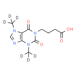 ChemSpider 2D Image | 4-{3,7-Bis[(~2~H_3_)methyl]-2,6-dioxo-2,3,6,7-tetrahydro-1H-purin-1-yl}butanoic acid | C11H8D6N4O4