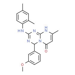 ChemSpider 2D Image | 2-[(2,4-Dimethylphenyl)amino]-4-(3-methoxyphenyl)-8-methyl-4,9-dihydro-6H-pyrimido[1,2-a][1,3,5]triazin-6-one | C22H23N5O2
