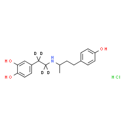 ChemSpider 2D Image | 4-[2-{[4-(4-Hydroxyphenyl)-2-butanyl]amino}(~2~H_4_)ethyl]-1,2-benzenediol hydrochloride (1:1) | C18H20D4ClNO3