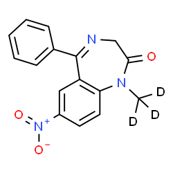 ChemSpider 2D Image | 1-(~2~H_3_)Methyl-7-nitro-5-phenyl-1,3-dihydro-2H-1,4-benzodiazepin-2-one | C16H10D3N3O3
