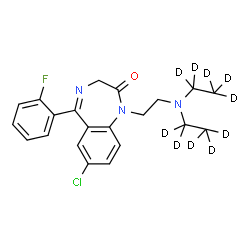 ChemSpider 2D Image | 1-(2-{Bis[(~2~H_5_)ethyl]amino}ethyl)-7-chloro-5-(2-fluorophenyl)-1,3-dihydro-2H-1,4-benzodiazepin-2-one | C21H13D10ClFN3O