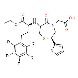 ChemSpider 2D Image | [(2S,6R)-6-{[(2S)-1-Ethoxy-1-oxo-4-(~2~H_5_)phenyl-2-butanyl]amino}-5-oxo-2-(2-thienyl)-1,4-thiazepan-4-yl]acetic acid | C23H23D5N2O5S2