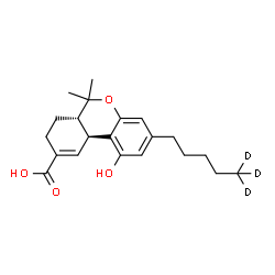 ChemSpider 2D Image | (6aS,10aS)-1-Hydroxy-6,6-dimethyl-3-[(5,5,5-~2~H_3_)pentyl]-6a,7,8,10a-tetrahydro-6H-benzo[c]chromene-9-carboxylic acid | C21H25D3O4