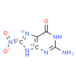 ChemSpider 2D Image | 2-Amino-8-nitro(4,8-~13~C_2_,7-~15~N)-1,9-dihydro-6H-purin-6-one | C313C2H4N515NO3