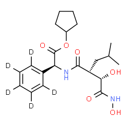 ChemSpider 2D Image | Cyclopentyl (2S)-({(2R)-2-[(1S)-1-hydroxy-2-(hydroxyamino)-2-oxoethyl]-4-methylpentanoyl}amino)[(~2~H_5_)phenyl]acetate | C21H25D5N2O6