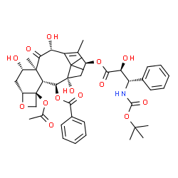 ChemSpider 2D Image | (2alpha,5beta,7beta,10beta,13alpha)-4-Acetoxy-1,7,10-trihydroxy-13-{[(2S,3S)-2-hydroxy-3-({[(2-methyl-2-propanyl)oxy]carbonyl}amino)-3-phenylpropanoyl]oxy}-9-oxo-5,20-epoxytax-11-en-2-yl benzoate | C43H53NO14
