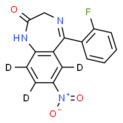 ChemSpider 2D Image | 5-(2-Fluorophenyl)-7-nitro(6,8,9-~2~H_3_)-1,3-dihydro-2H-1,4-benzodiazepin-2-one | C15H7D3FN3O3