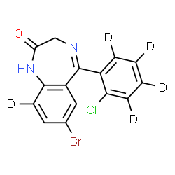ChemSpider 2D Image | 7-Bromo-5-[2-chloro(~2~H_4_)phenyl](9-~2~H)-1,3-dihydro-2H-1,4-benzodiazepin-2-one | C15H5D5BrClN2O