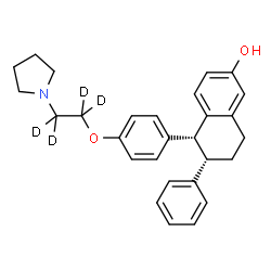 ChemSpider 2D Image | (5R,6S)-6-Phenyl-5-(4-{[2-(1-pyrrolidinyl)(~2~H_4_)ethyl]oxy}phenyl)-5,6,7,8-tetrahydro-2-naphthalenol | C28H27D4NO2