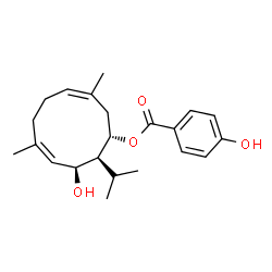 ChemSpider 2D Image | (1S,3Z,7Z,9S,10S)-9-Hydroxy-10-isopropyl-3,7-dimethyl-3,7-cyclodecadien-1-yl 4-hydroxybenzoate | C22H30O4