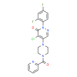 ChemSpider 2D Image | 4-Chloro-2-(2,4-difluorophenyl)-5-[4-(2-pyridinylcarbonyl)-1-piperazinyl]-3(2H)-pyridazinone | C20H16ClF2N5O2
