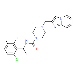 ChemSpider 2D Image | N-[1-(2,6-Dichloro-3-fluorophenyl)ethyl]-4-(imidazo[1,2-a]pyridin-2-ylmethyl)-1-piperazinecarboxamide | C21H22Cl2FN5O