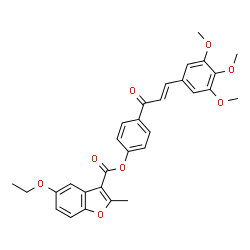 ChemSpider 2D Image | 4-[(2E)-3-(3,4,5-Trimethoxyphenyl)-2-propenoyl]phenyl 5-ethoxy-2-methyl-1-benzofuran-3-carboxylate | C30H28O8