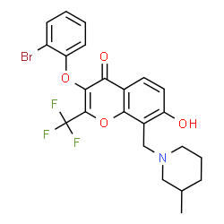 ChemSpider 2D Image | 3-(2-Bromophenoxy)-7-hydroxy-8-[(3-methyl-1-piperidinyl)methyl]-2-(trifluoromethyl)-4H-chromen-4-one | C23H21BrF3NO4