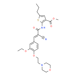ChemSpider 2D Image | Methyl 2-{[(2E)-2-cyano-3-{3-ethoxy-4-[2-(4-morpholinyl)ethoxy]phenyl}-2-propenoyl]amino}-5-propyl-3-thiophenecarboxylate | C27H33N3O6S