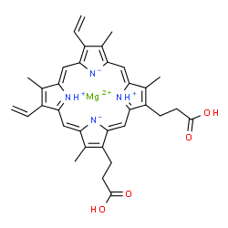 ChemSpider 2D Image | magnesium;3-[(1Z,4Z,9Z,15Z)-18-(2-carboxyethyl)-3,8,13,17-tetramethyl-7,12-divinyl-porphyrin-22,24-diium-21,23-diid-2-yl]propanoic acid | C34H34MgN4O4