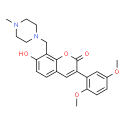 ChemSpider 2D Image | 3-(2,5-Dimethoxyphenyl)-7-hydroxy-8-[(4-methyl-1-piperazinyl)methyl]-2H-chromen-2-one | C23H26N2O5