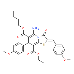 ChemSpider 2D Image | 6-Butyl 8-ethyl (2Z)-5-amino-2-(4-methoxybenzylidene)-7-(4-methoxyphenyl)-3-oxo-2,3-dihydro-7H-[1,3]thiazolo[3,2-a]pyridine-6,8-dicarboxylate | C30H32N2O7S