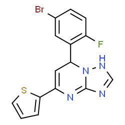 ChemSpider 2D Image | 7-(5-Bromo-2-fluorophenyl)-5-(2-thienyl)-1,7-dihydro[1,2,4]triazolo[1,5-a]pyrimidine | C15H10BrFN4S