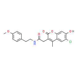 ChemSpider 2D Image | 2-(6-Chloro-7-hydroxy-4-methyl-2-oxo-2H-chromen-3-yl)-N-[2-(4-methoxyphenyl)ethyl]acetamide | C21H20ClNO5