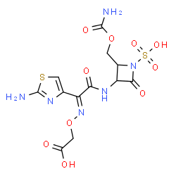 ChemSpider 2D Image | ({(E)-[1-(2-Amino-1,3-thiazol-4-yl)-2-({2-[(carbamoyloxy)methyl]-4-oxo-1-sulfo-3-azetidinyl}amino)-2-oxoethylidene]amino}oxy)acetic acid | C12H14N6O10S2