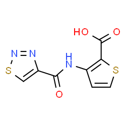 ChemSpider 2D Image | 3-[(1,2,3-Thiadiazol-4-ylcarbonyl)amino]-2-thiophenecarboxylic acid | C8H5N3O3S2