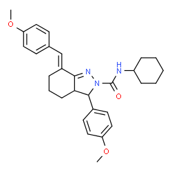 ChemSpider 2D Image | (7E)-N-Cyclohexyl-7-(4-methoxybenzylidene)-3-(4-methoxyphenyl)-3,3a,4,5,6,7-hexahydro-2H-indazole-2-carboxamide | C29H35N3O3