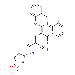 ChemSpider 2D Image | (2E)-2-Cyano-N-(1,1-dioxidotetrahydro-3-thiophenyl)-3-[9-methyl-2-(2-methylphenoxy)-4-oxo-4H-pyrido[1,2-a]pyrimidin-3-yl]acrylamide | C24H22N4O5S