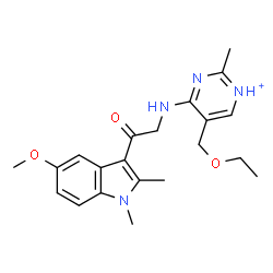ChemSpider 2D Image | 5-(Ethoxymethyl)-4-{[2-(5-methoxy-1,2-dimethyl-1H-indol-3-yl)-2-oxoethyl]amino}-2-methylpyrimidin-1-ium | C21H27N4O3