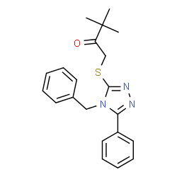 ChemSpider 2D Image | 1-[(4-Benzyl-5-phenyl-4H-1,2,4-triazol-3-yl)sulfanyl]-3,3-dimethyl-2-butanone | C21H23N3OS