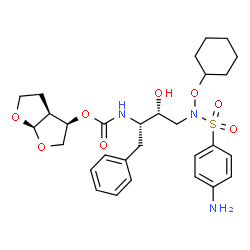 ChemSpider 2D Image | (3R,3aS,6aR)-Hexahydrofuro[2,3-b]furan-3-yl [(2S,3R)-4-{[(4-aminophenyl)sulfonyl](cyclohexyloxy)amino}-3-hydroxy-1-phenyl-2-butanyl]carbamate | C29H39N3O8S