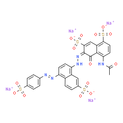 ChemSpider 2D Image | Tetrasodium (6E)-4-acetamido-5-oxo-6-({7-sulfonato-4-[(E)-(4-sulfonatophenyl)diazenyl]-1-naphthyl}hydrazono)-5,6-dihydro-1,7-naphthalenedisulfonate | C28H17N5Na4O14S4
