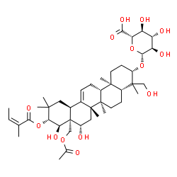 ChemSpider 2D Image | (3beta,16beta,21beta,22alpha)-28-Acetoxy-16,22,23-trihydroxy-21-{[(2Z)-2-methyl-2-butenoyl]oxy}olean-12-en-3-yl beta-D-glucopyranosiduronic acid | C43H66O14